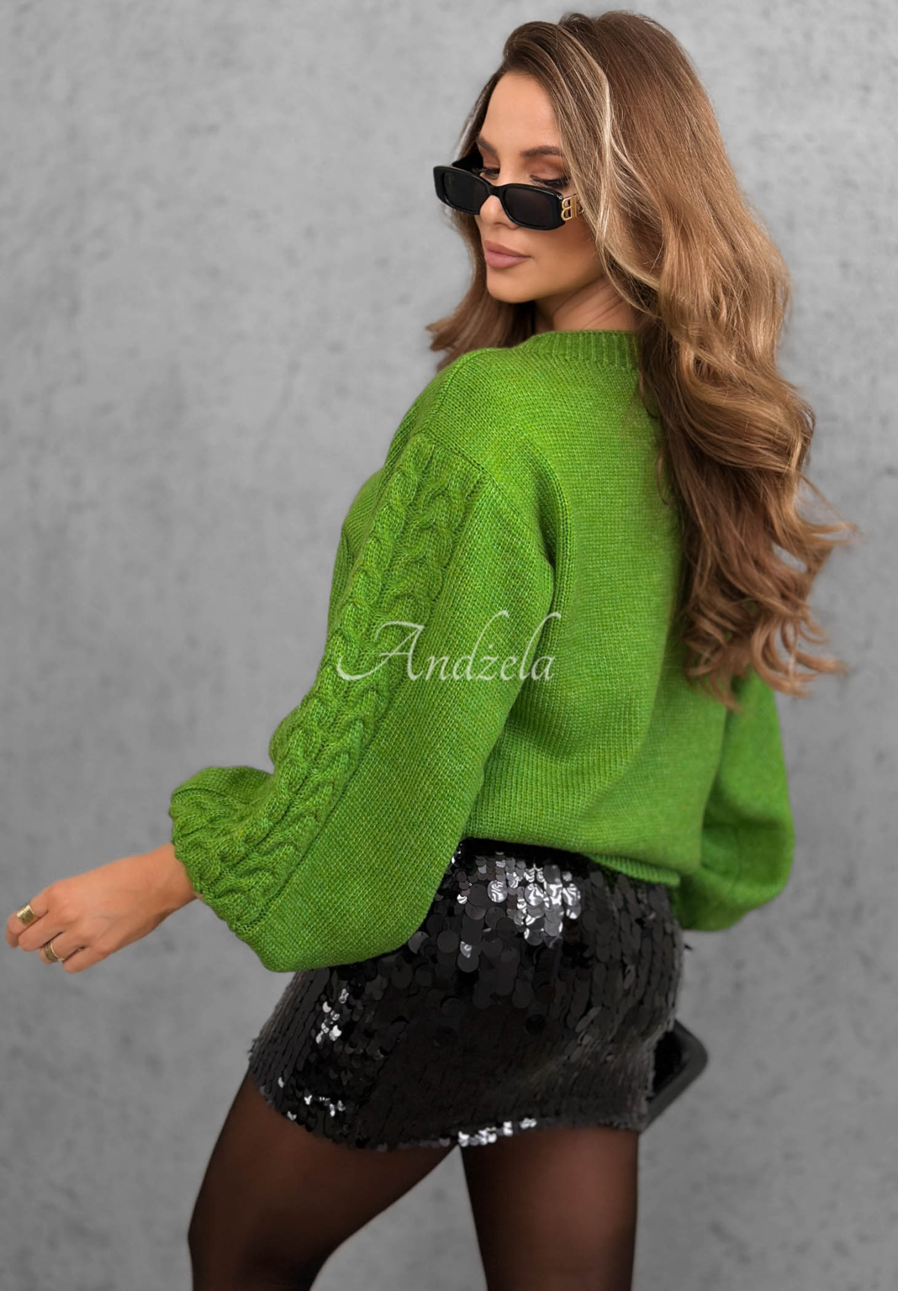 Comfort First Green Wool Sweater with Decoratively Braided Sleeves
