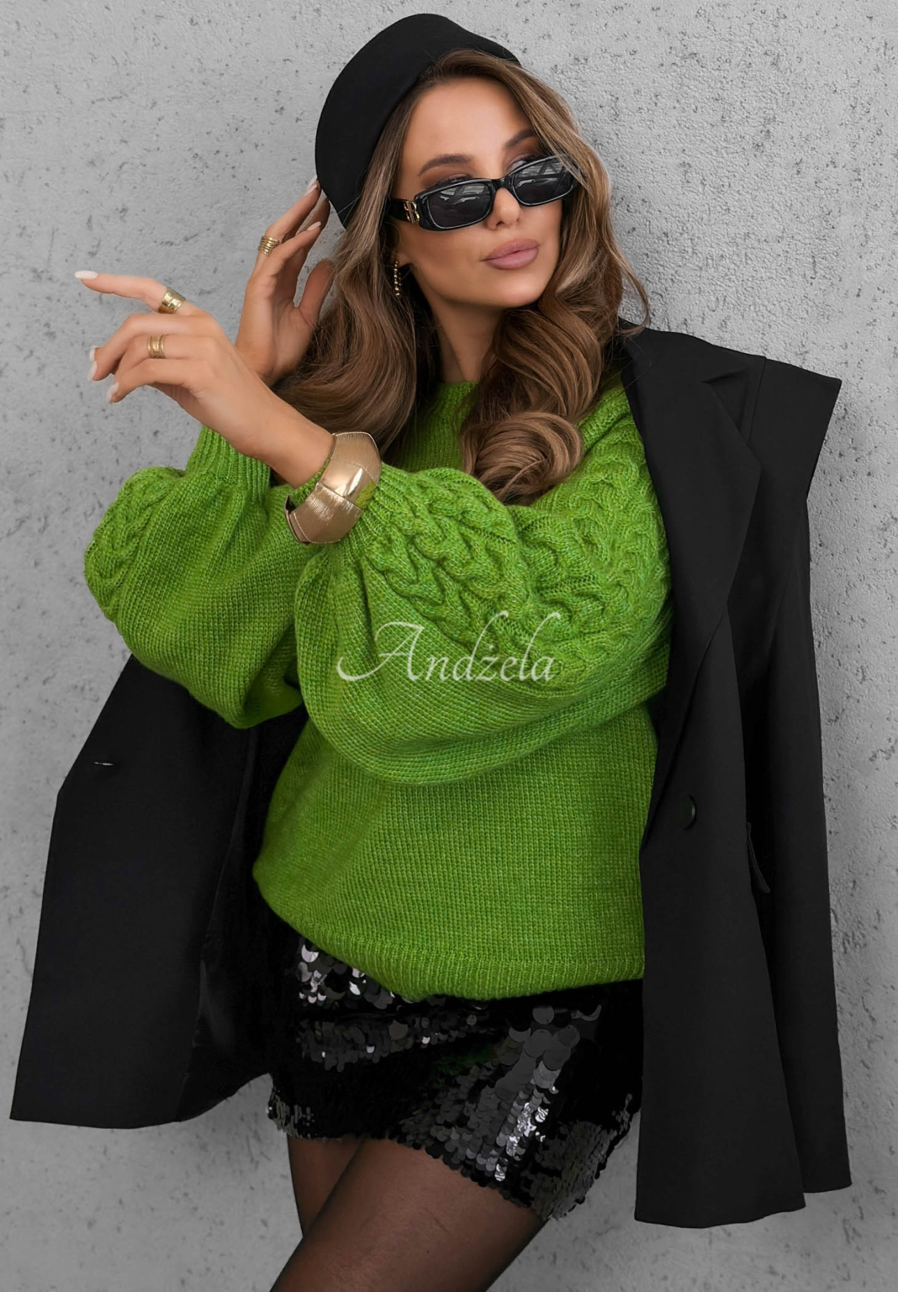 Comfort First Green Wool Sweater with Decoratively Braided Sleeves
