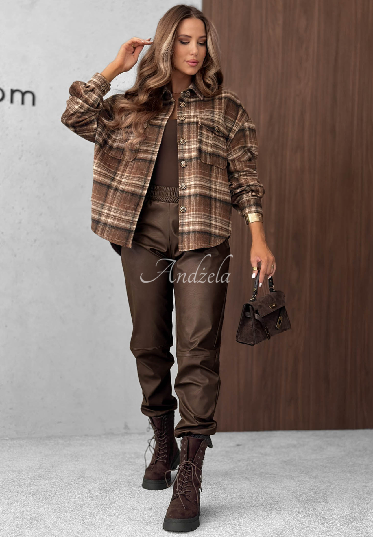 Chocolate-colored Maple Plaid Wool-Blend Shirt