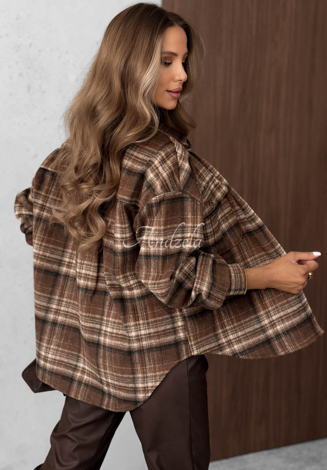 Chocolate-colored Maple Plaid Wool-Blend Shirt