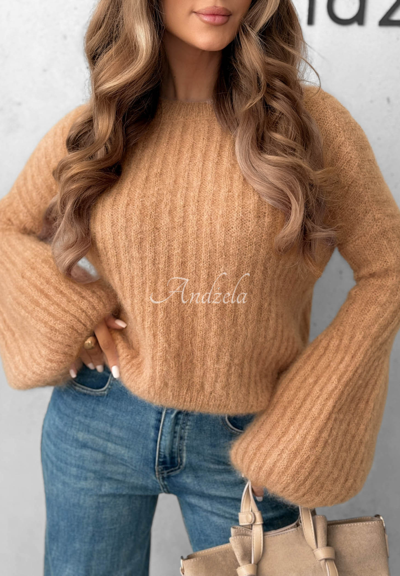 Mohair sweater with wide sleeves Cocomore Cloudly camel