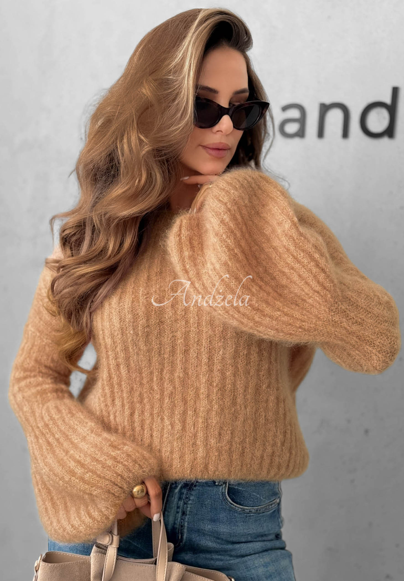 Mohair sweater with wide sleeves Cocomore Cloudly camel
