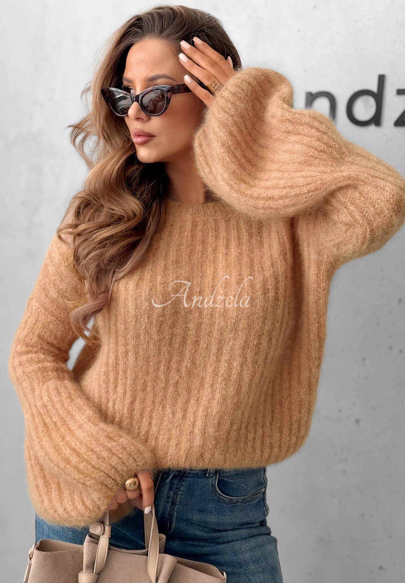 Mohair sweater with wide sleeves Cocomore Cloudly camel