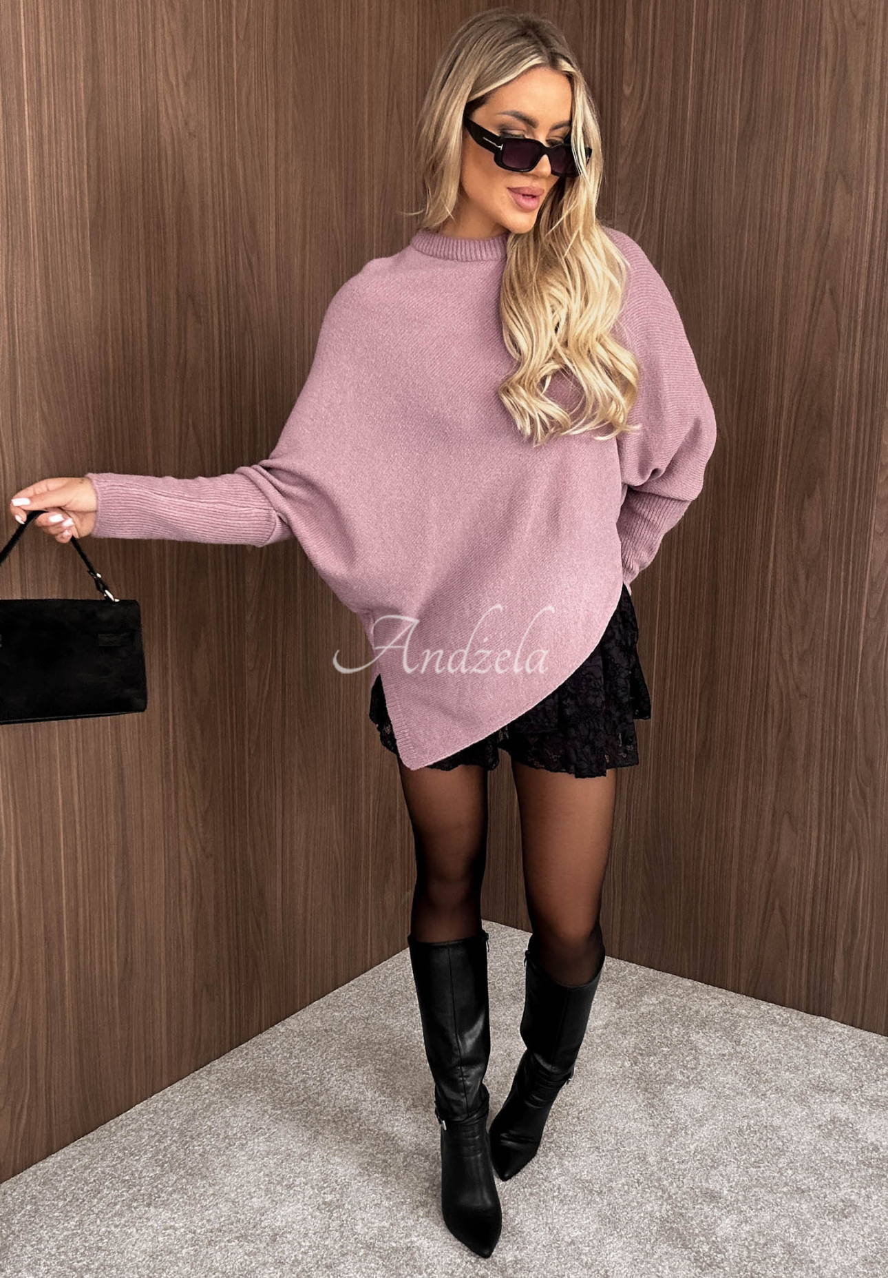 Unknown Number Asymmetrical Sweater with Wool, Dusty Pink