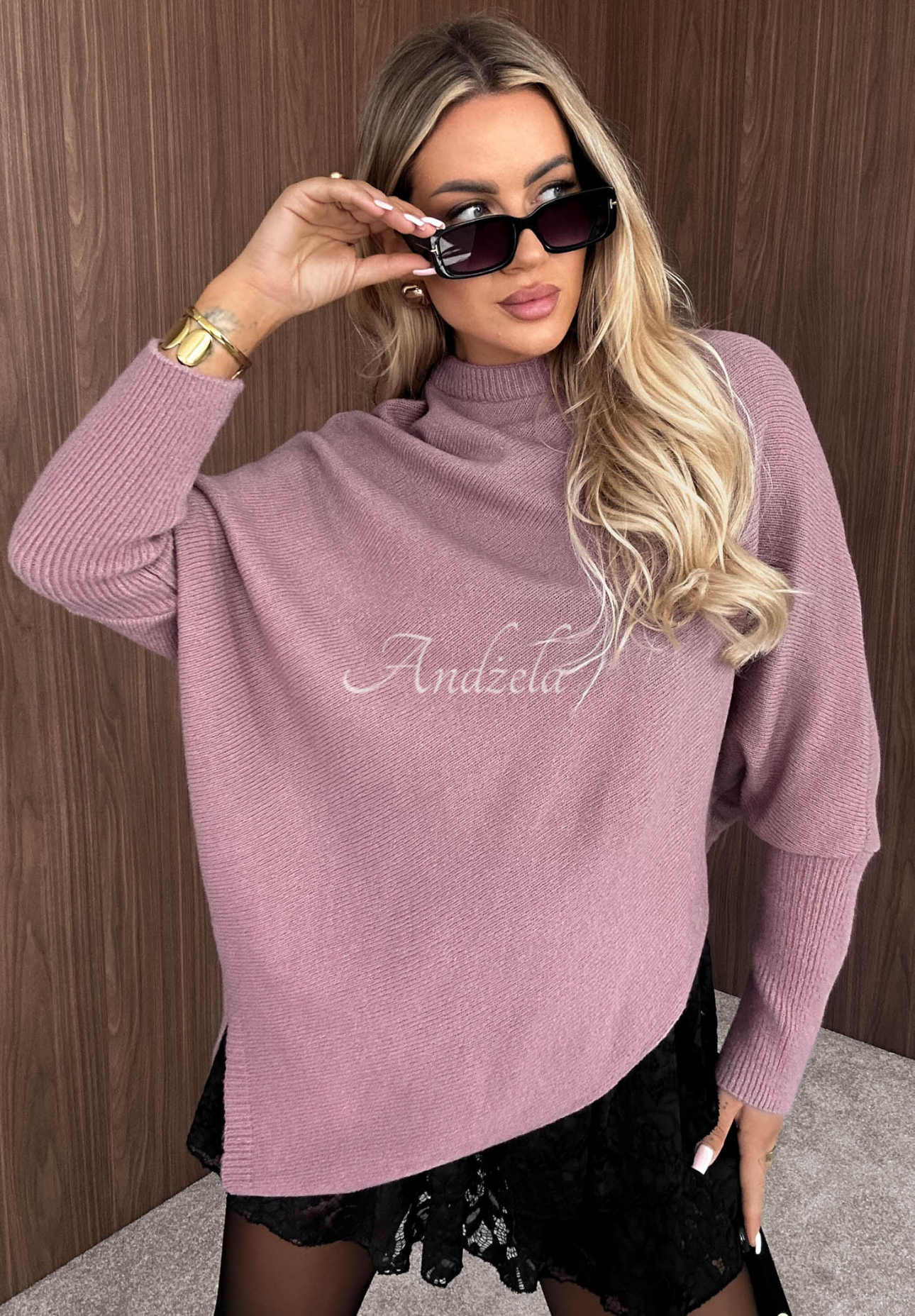 Unknown Number Asymmetrical Sweater with Wool, Dusty Pink