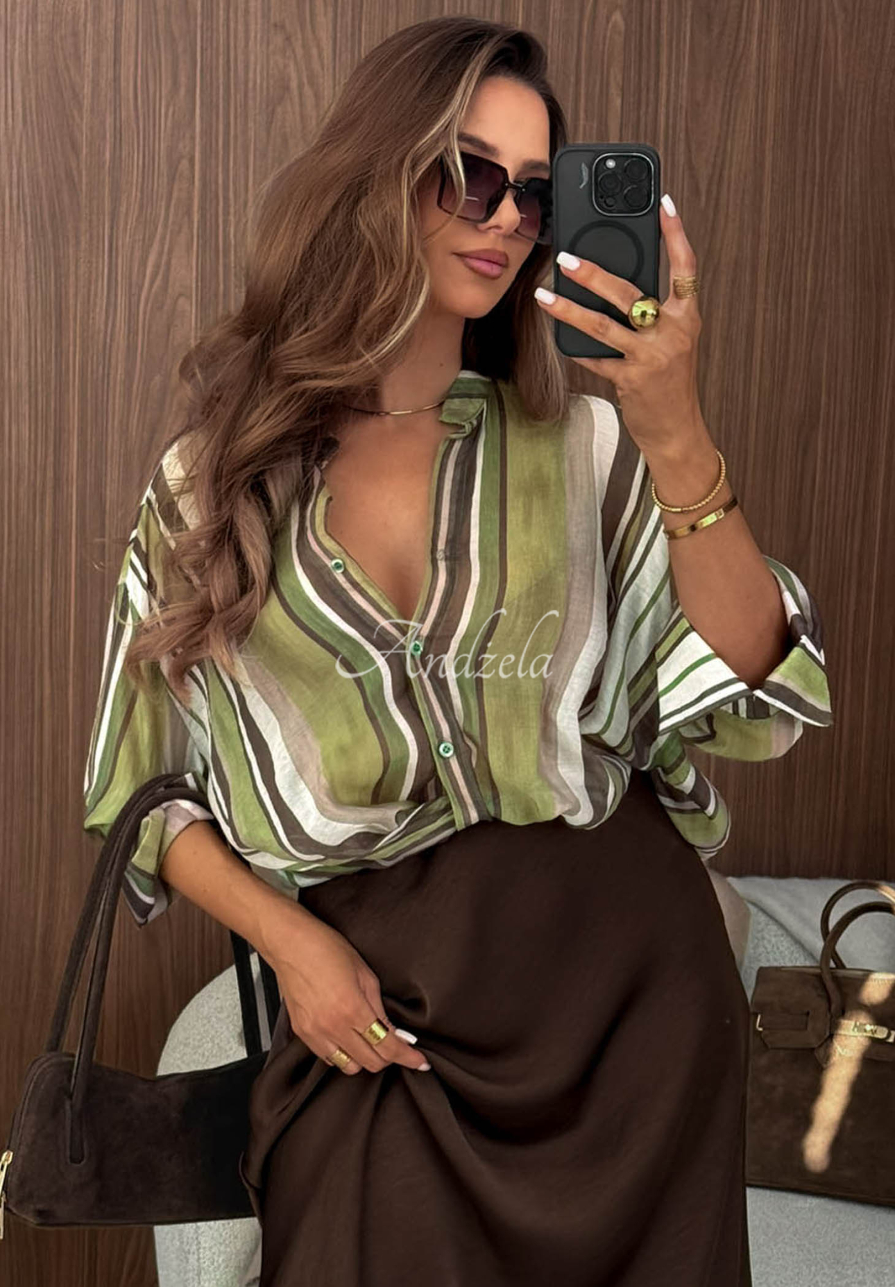 Dream State Khaki Lyocell Striped Shirt
