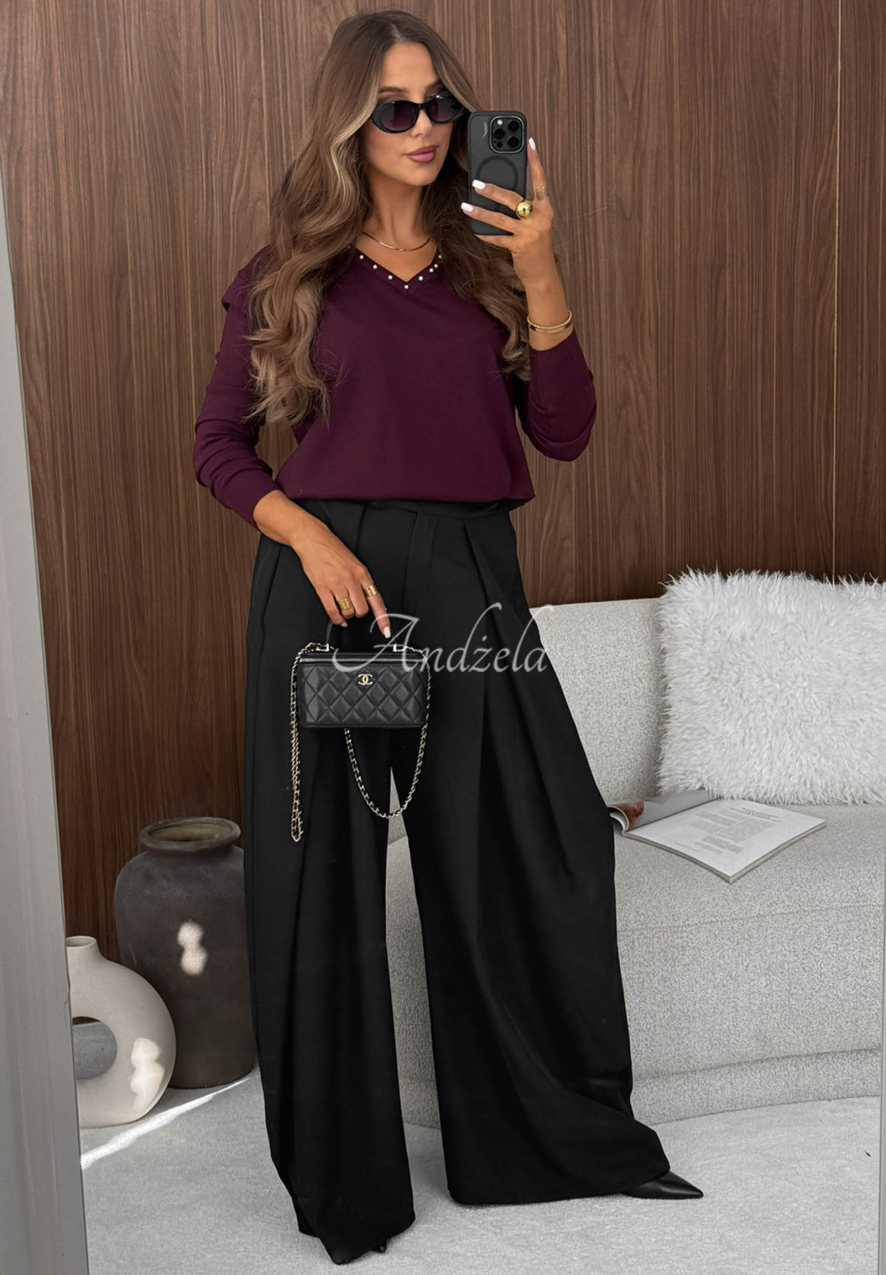 Daily Chill Short Viscose Sweater with Embellished Neckline in Berry