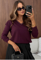 Krótki sweter ze zdobionym dekoltem Daily Chill burgundowy