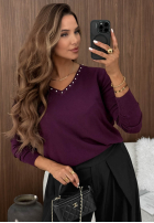 Krótki sweter ze zdobionym dekoltem Daily Chill burgundowy