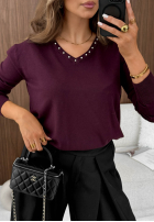 Krótki sweter ze zdobionym dekoltem Daily Chill burgundowy