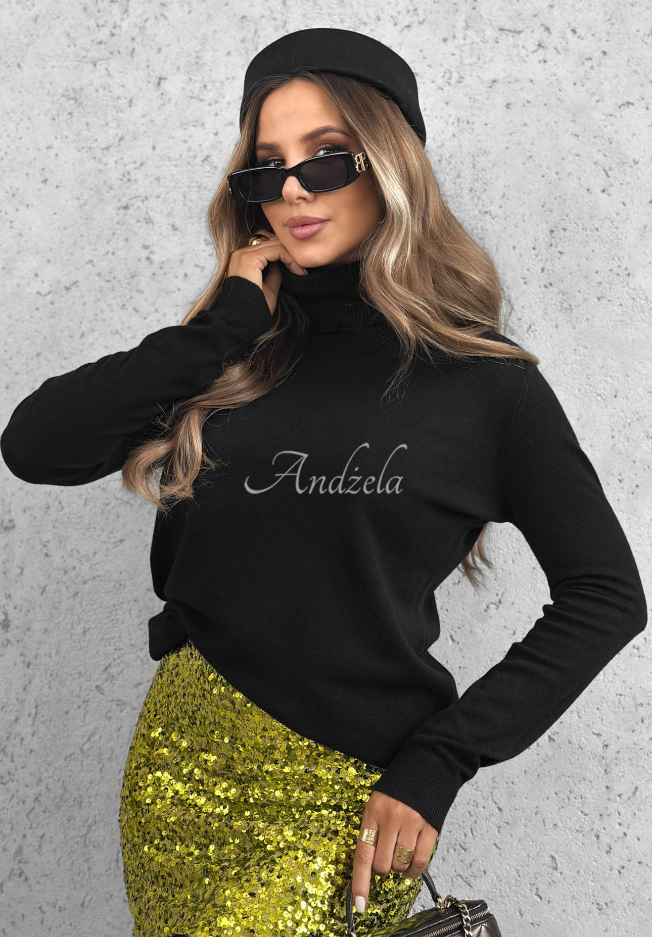 Early Evening Black Viscose Turtleneck Sweater