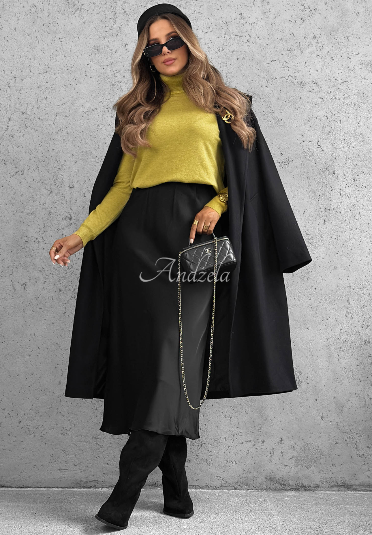Secret Moment Black Satin Viscose Midi Skirt