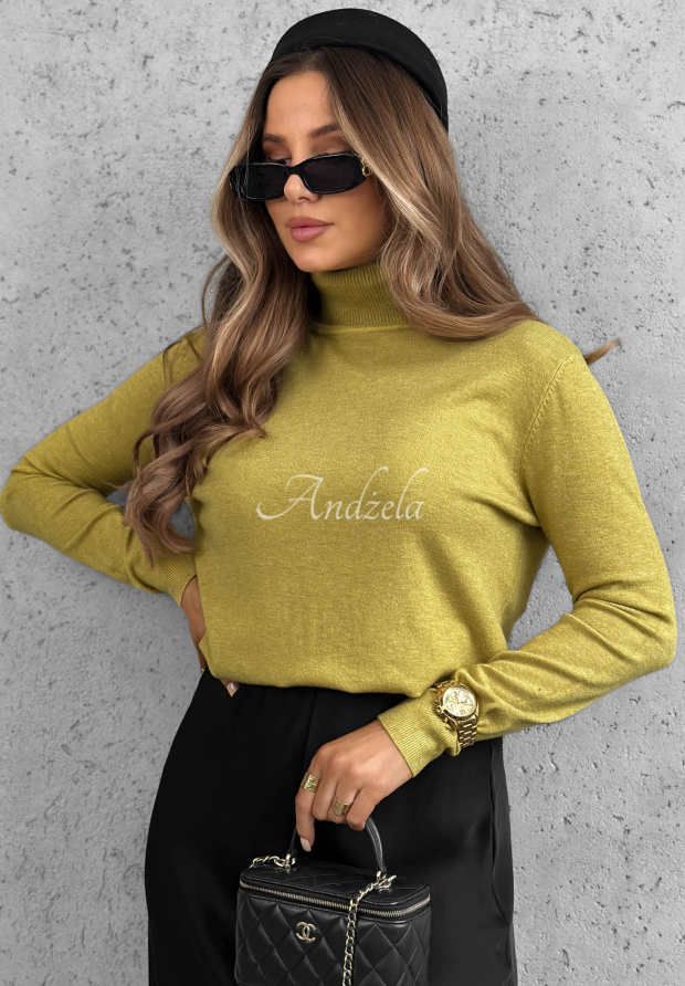Wiskozowy sweter z golfem Early Evening zielony awokado