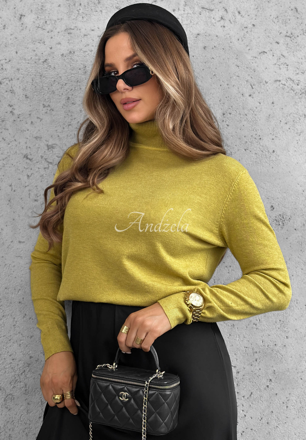 Early Evening Viscose Turtleneck Sweater in Avocado Green