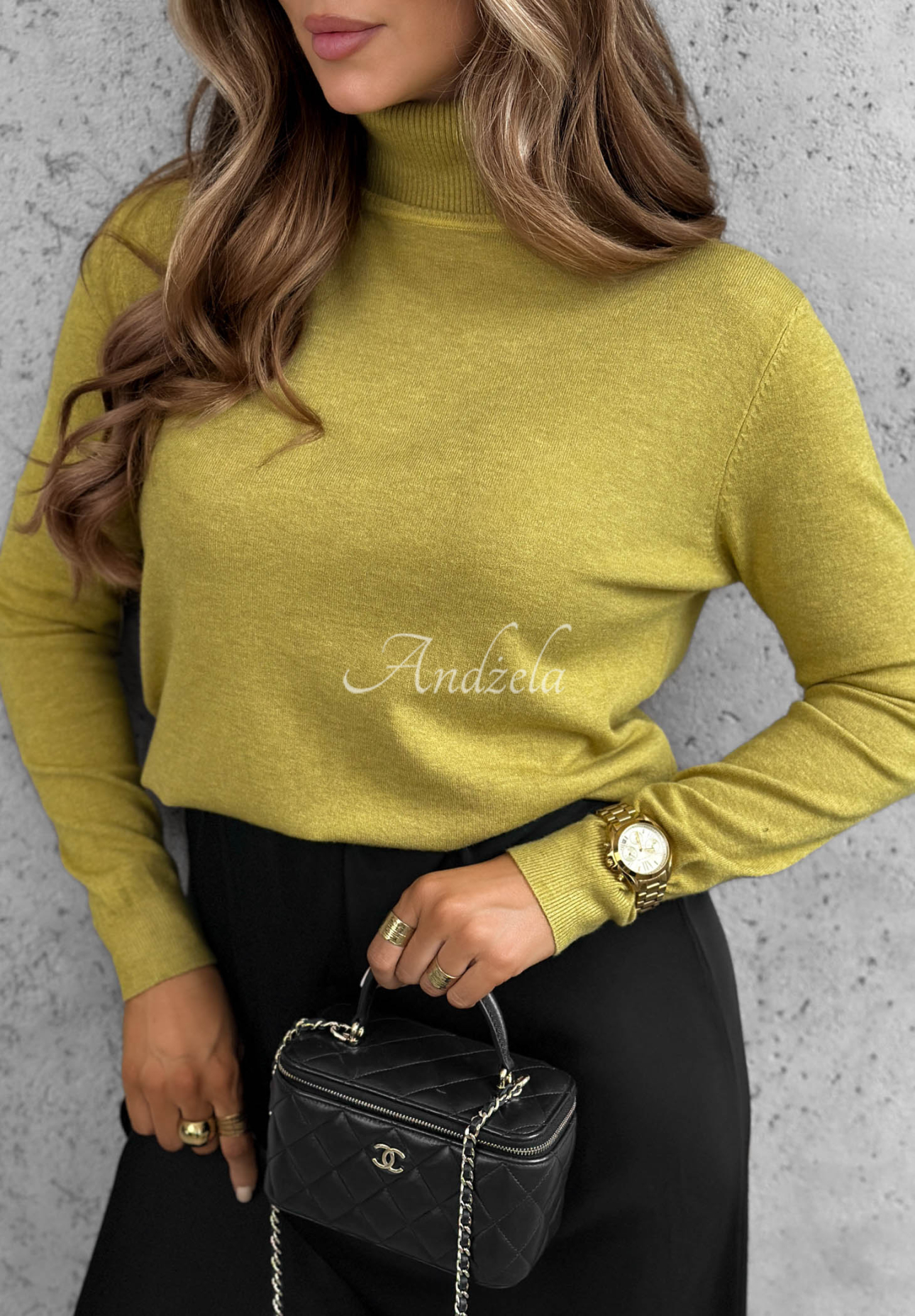 Wiskozowy sweter z golfem Early Evening zielony awokado