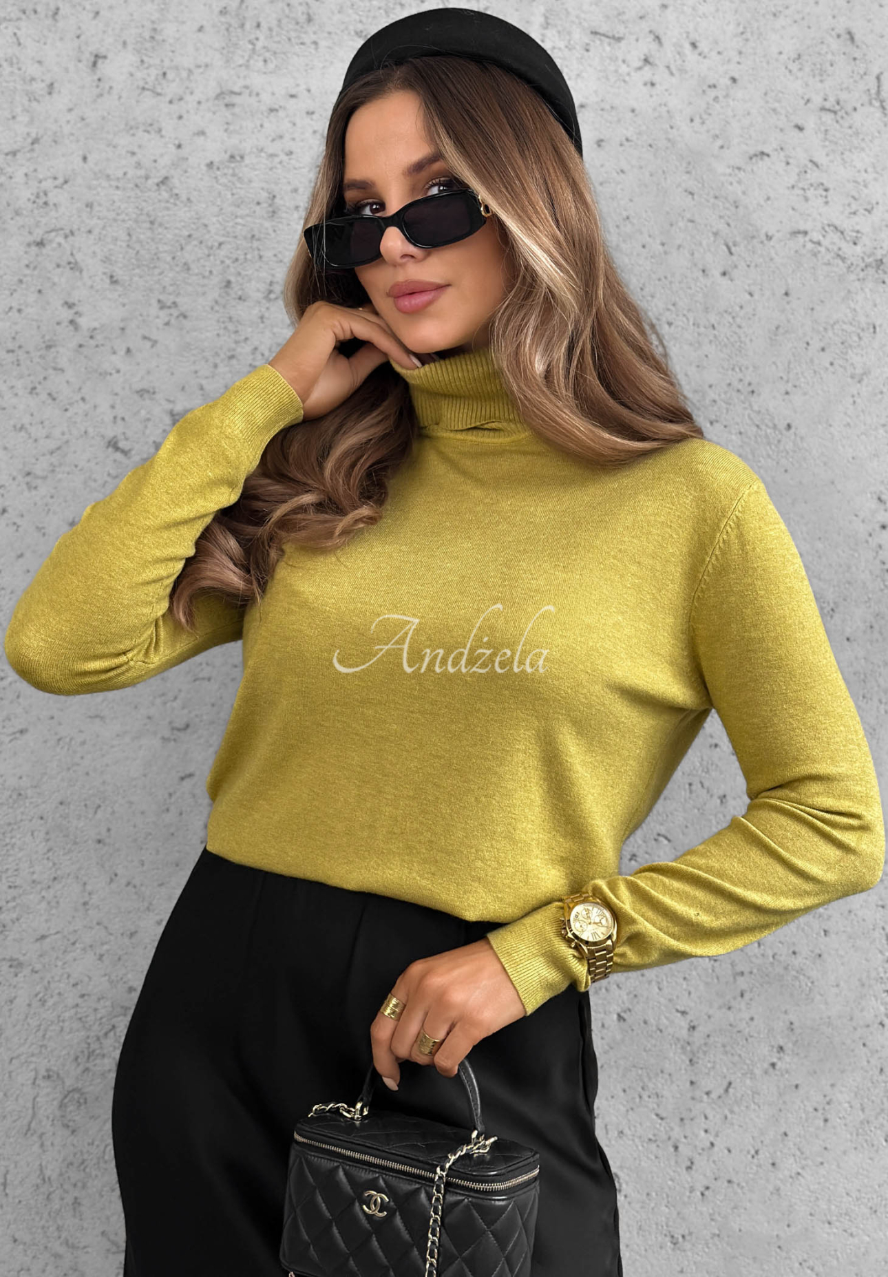 Wiskozowy sweter z golfem Early Evening zielony awokado