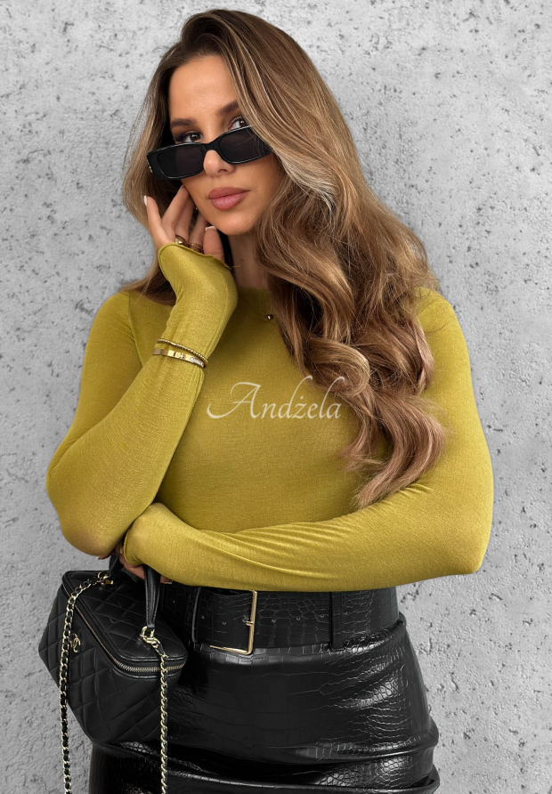 Stay Inside viscose and cashmere blouse, avocado green