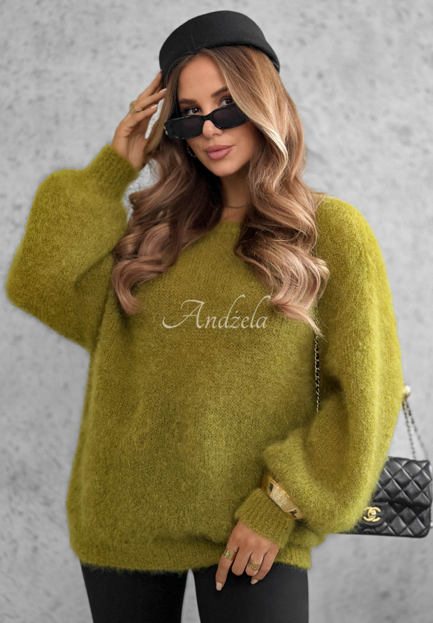 Miękki moherowy sweter Gentle Days zielony awokado