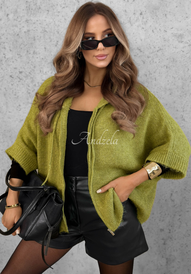 Soft On Me Wool Cardigan with Hood, Avocado Green