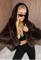 Kurtka futerko z kapturem Fluffy Girl czekoladowa