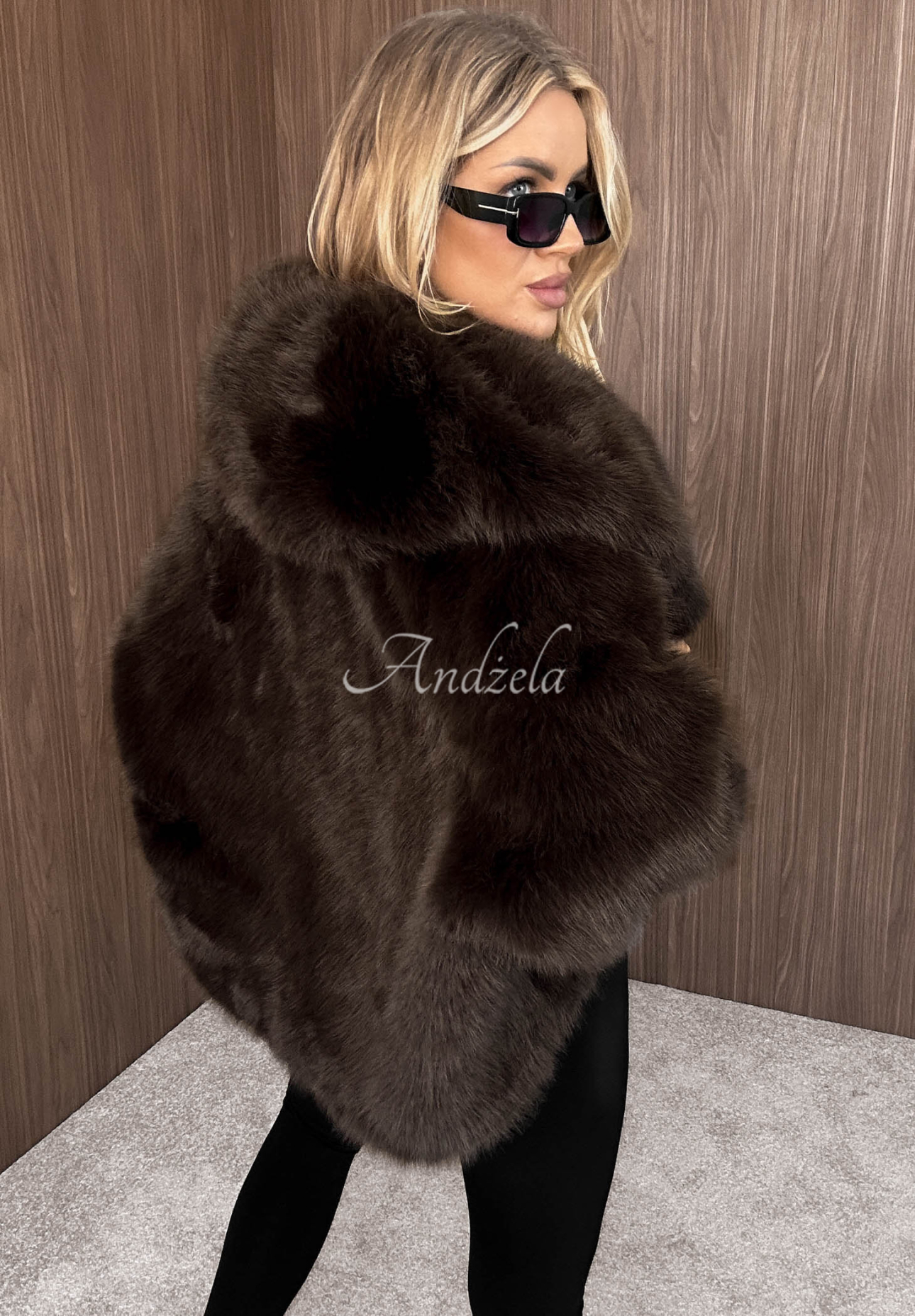Fluffy Girl Chocolate-Colored Hooded Fur Jacket