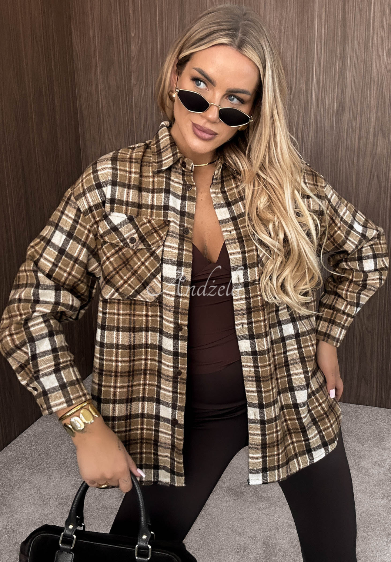 Autumn Sky Camel Checkered Cotton Shirt