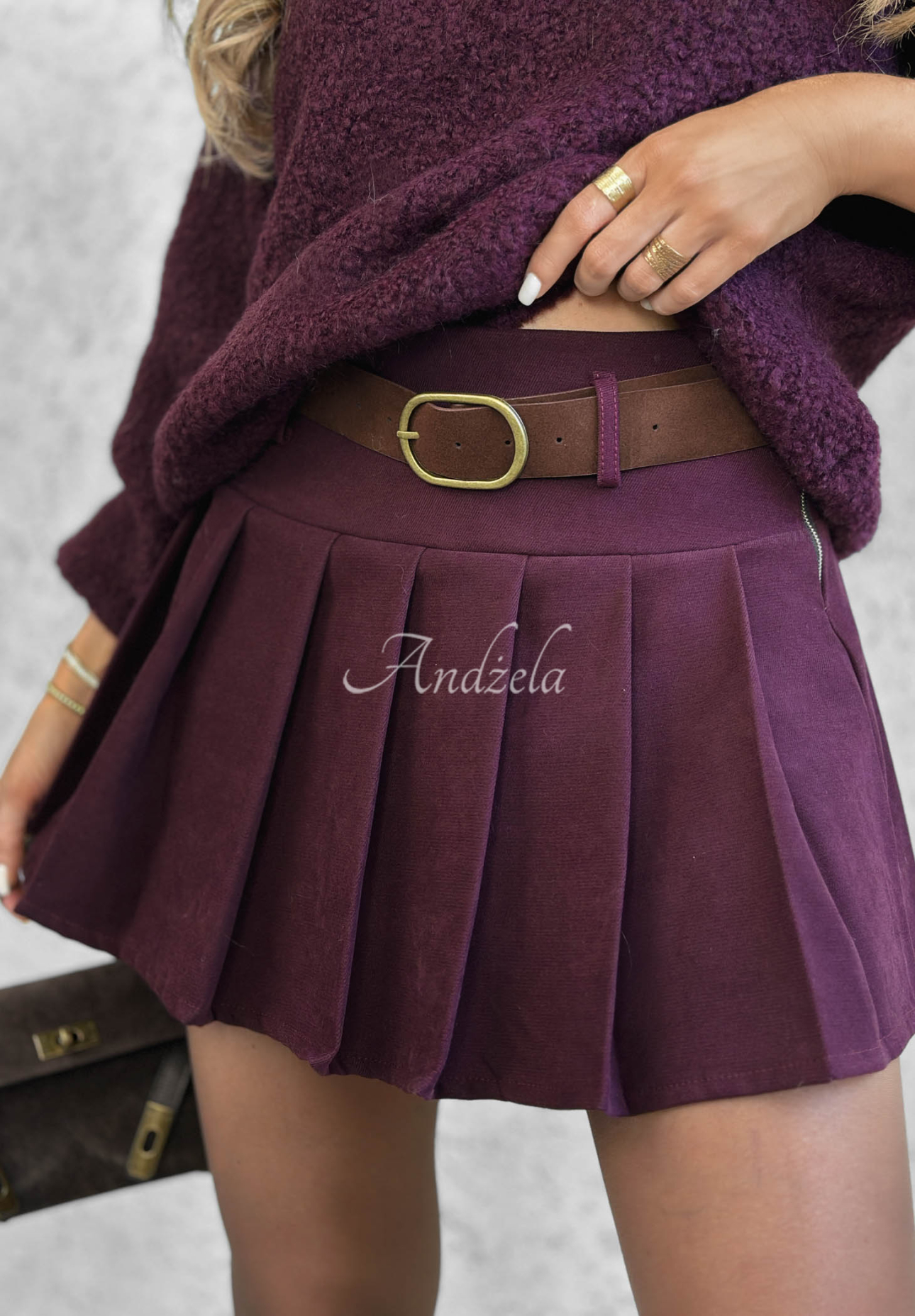 Plisowana spódniczka mini z paskiem Fall Babe jagodowa