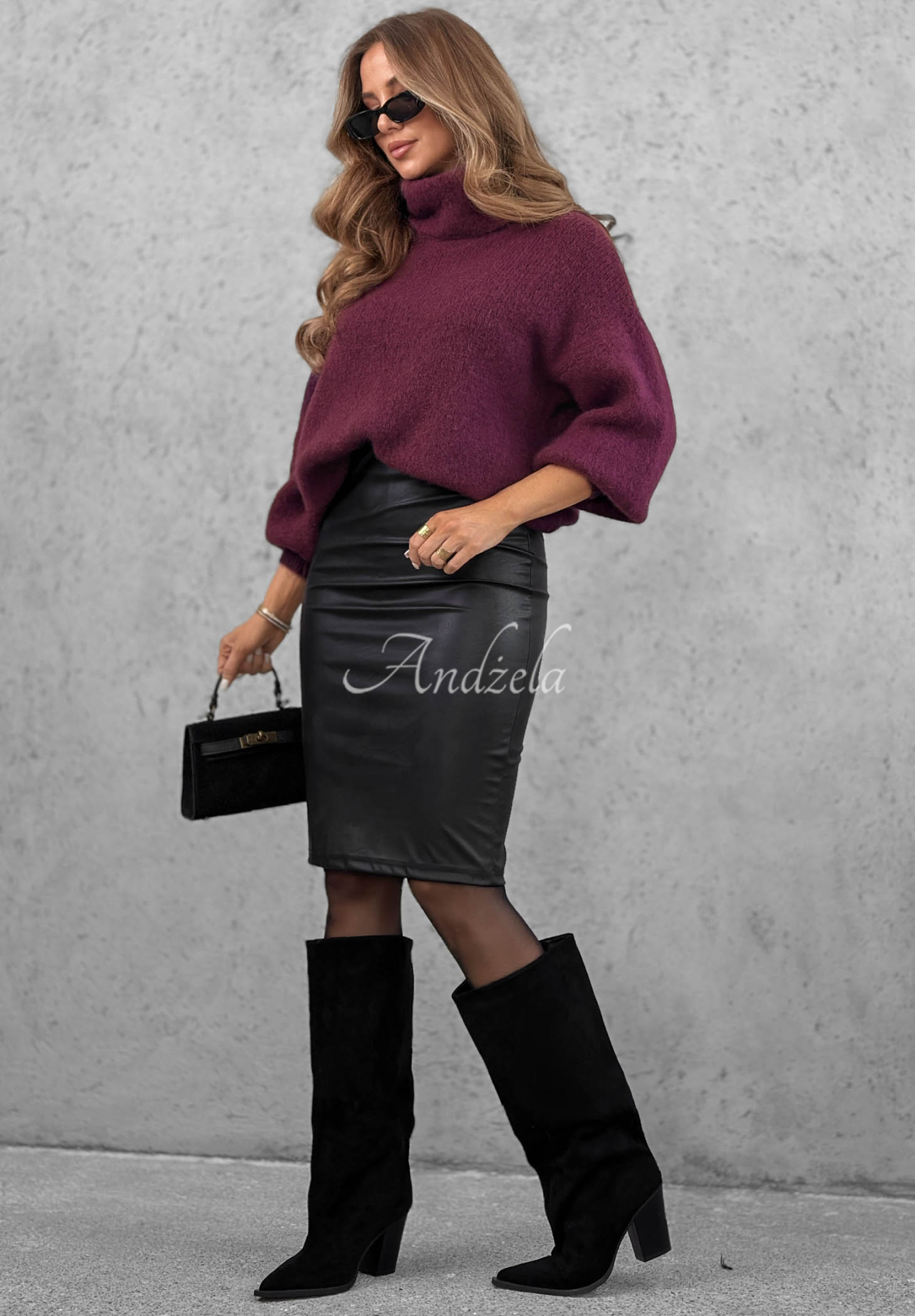 Secret Look Black Leather Pencil Skirt