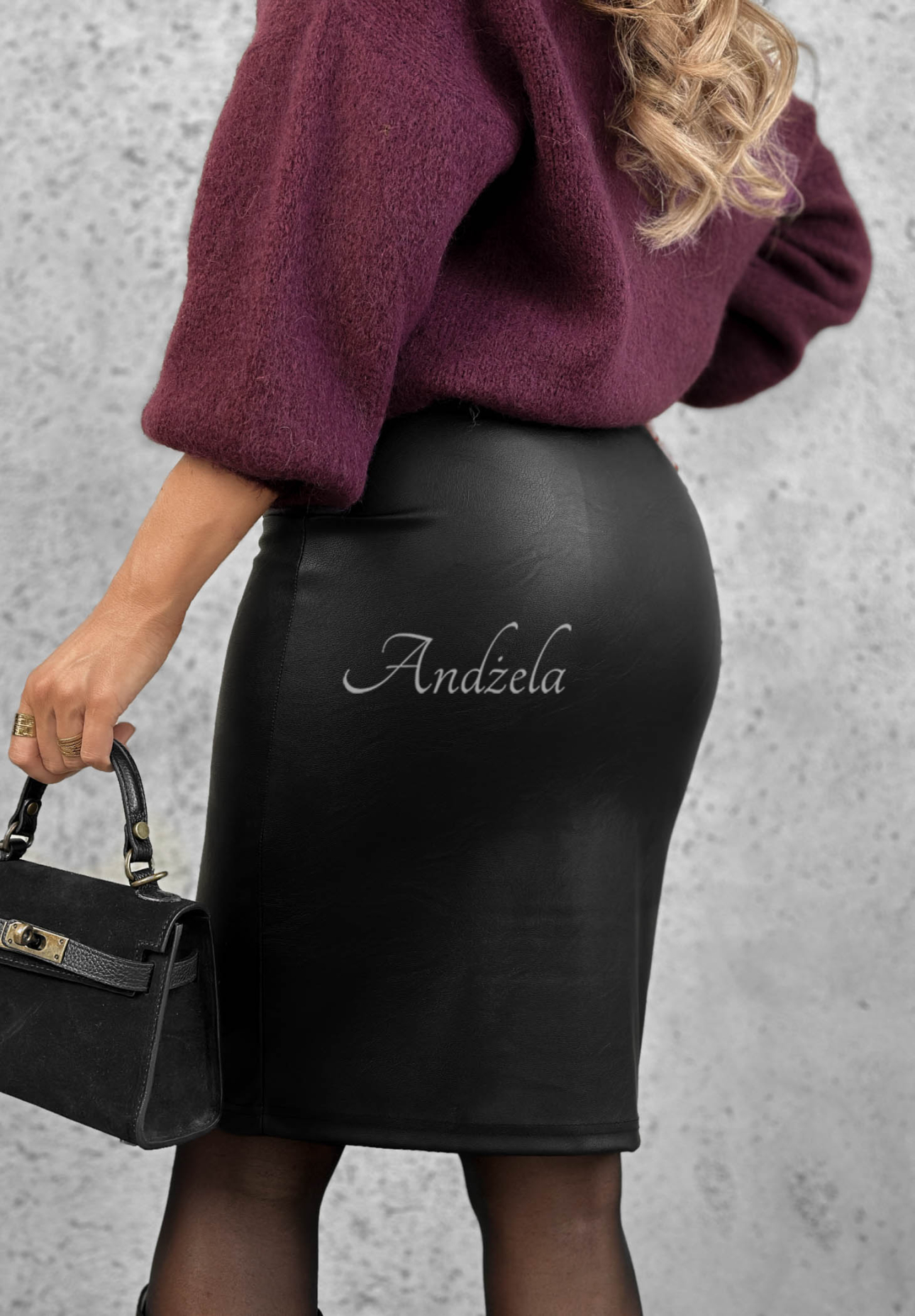 Secret Look Black Leather Pencil Skirt