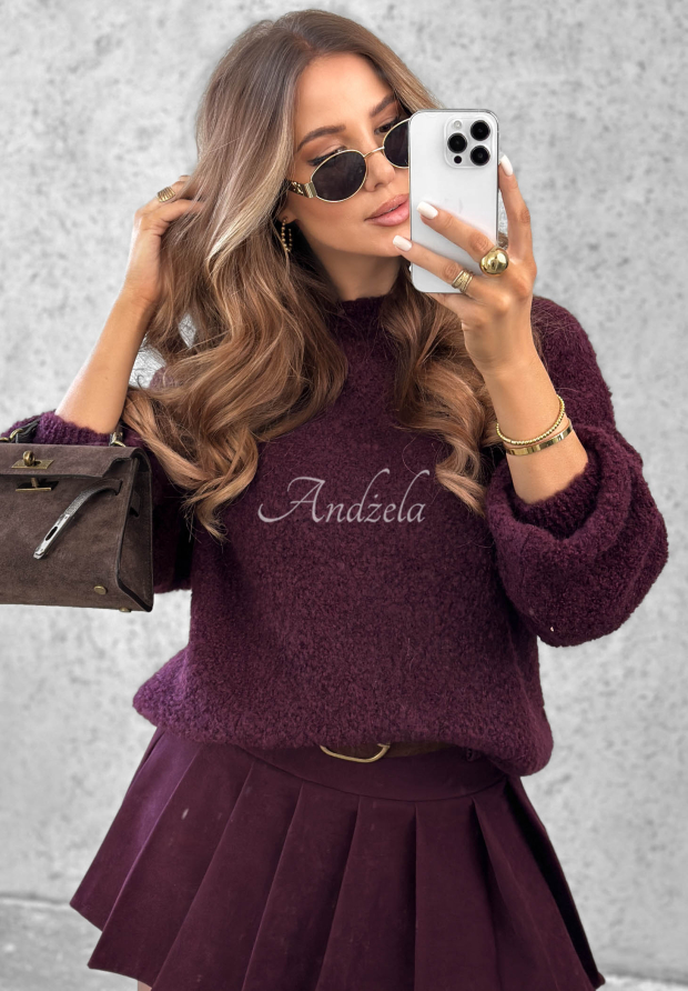 Long Evening Berry-Colored Mohair and Wool Sweater