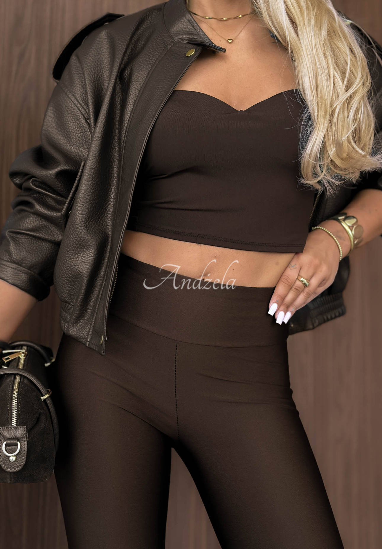 Toffee Glow Chocolate-Colored Fitted Leggings