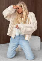 Krótki sweter kardigan z bufkami Frost Club ecru