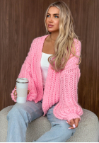 Krótki sweter kardigan z bufkami Frost Club ecru