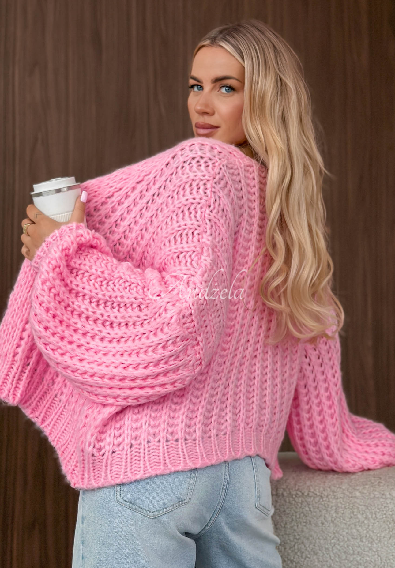 Frost Club Pink Short Cardigan with Puff Sleeves