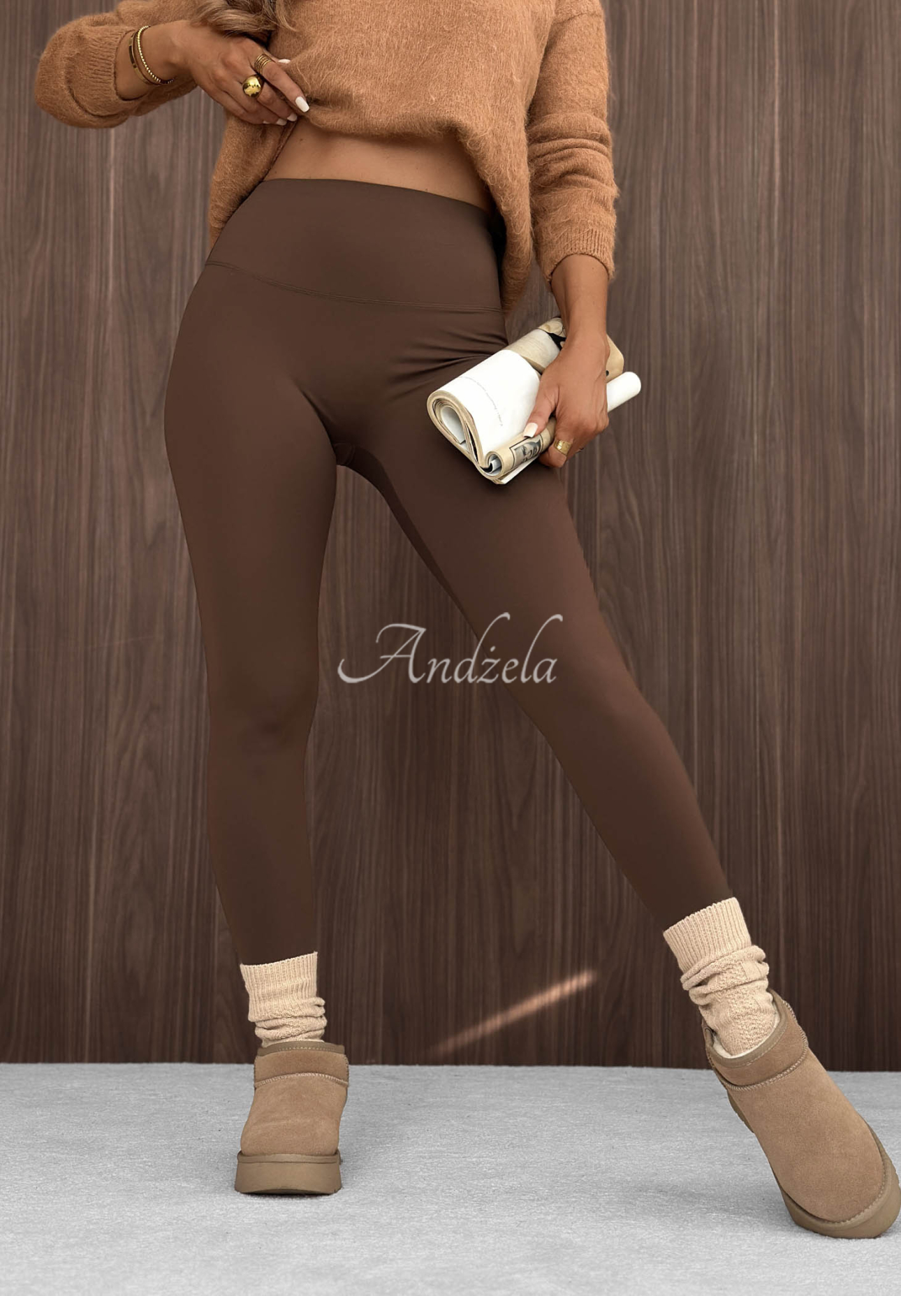 Rainy Streets Chocolate-Colored Laser-Cut Leggings