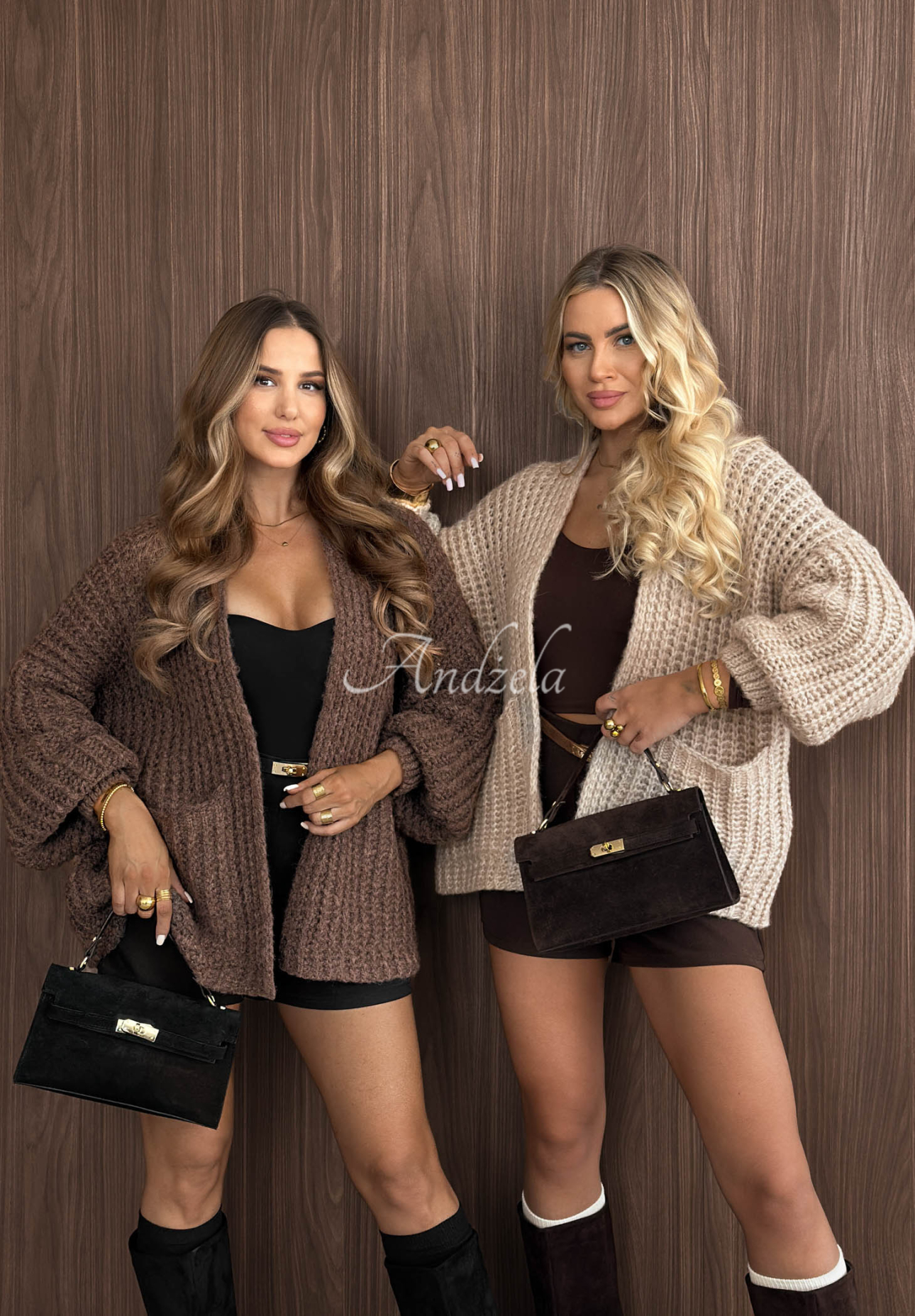 Krótki kardigan z wełną Simply Cozy czekoladowy