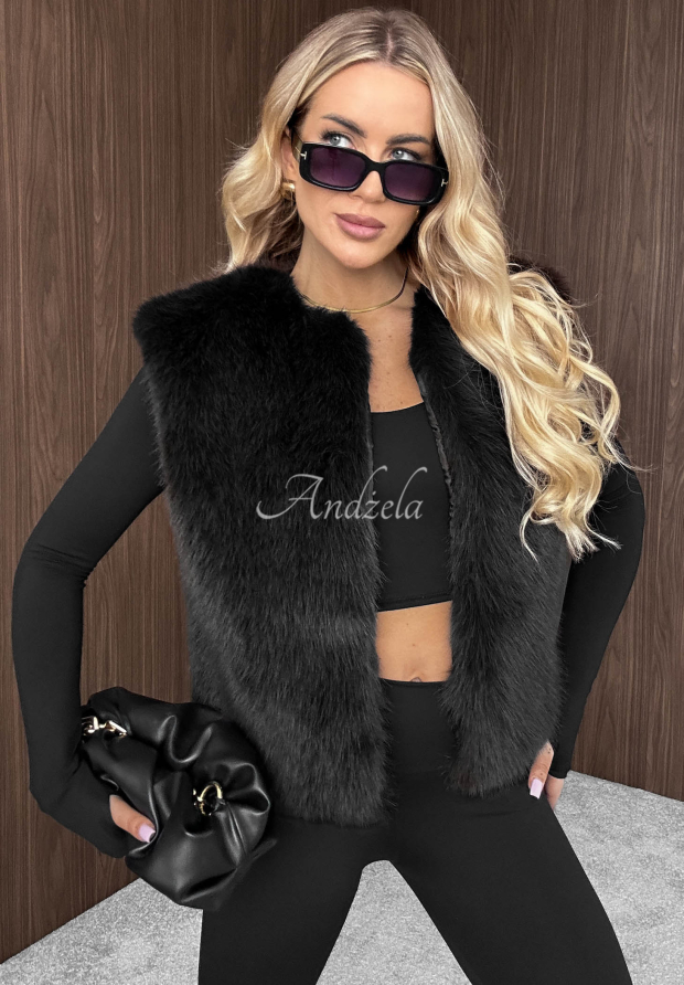 Cozy Fur Short Fur Vest, Black