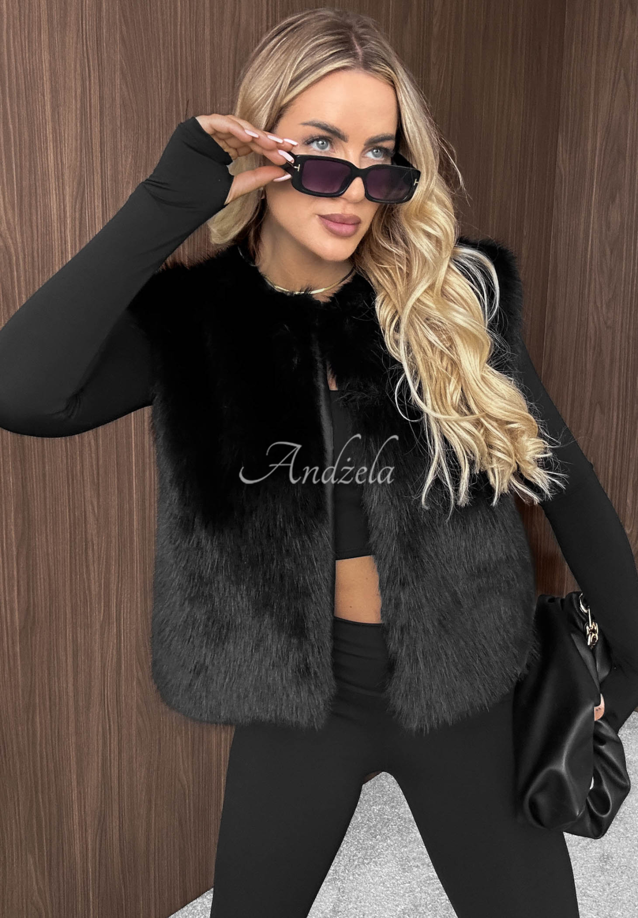 Cozy Fur Short Fur Vest, Black