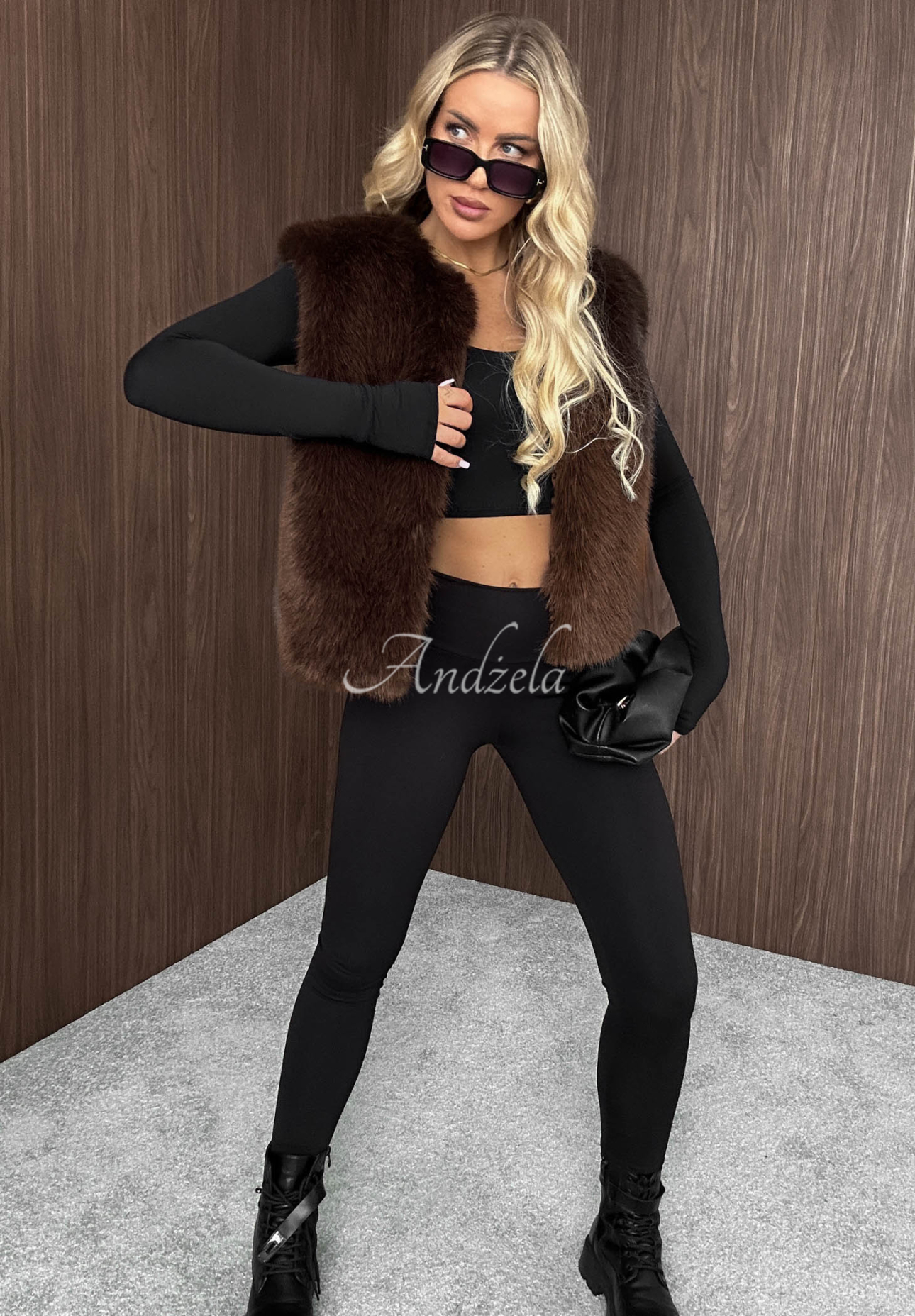 Cozy Fur Short Fur Vest, Chocolate