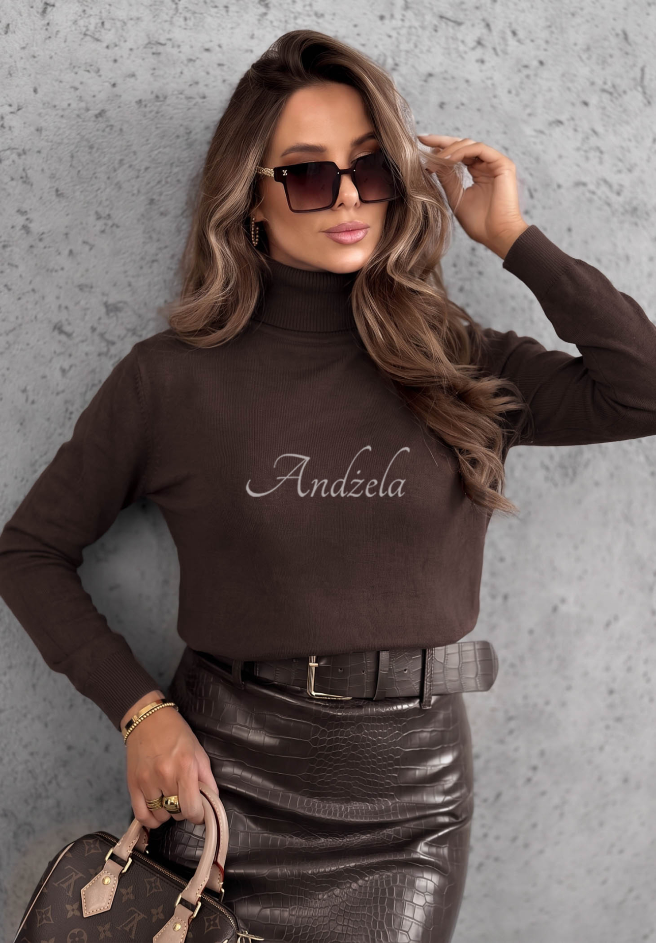 Early Evening Chocolate-Colored Viscose Turtleneck Sweater