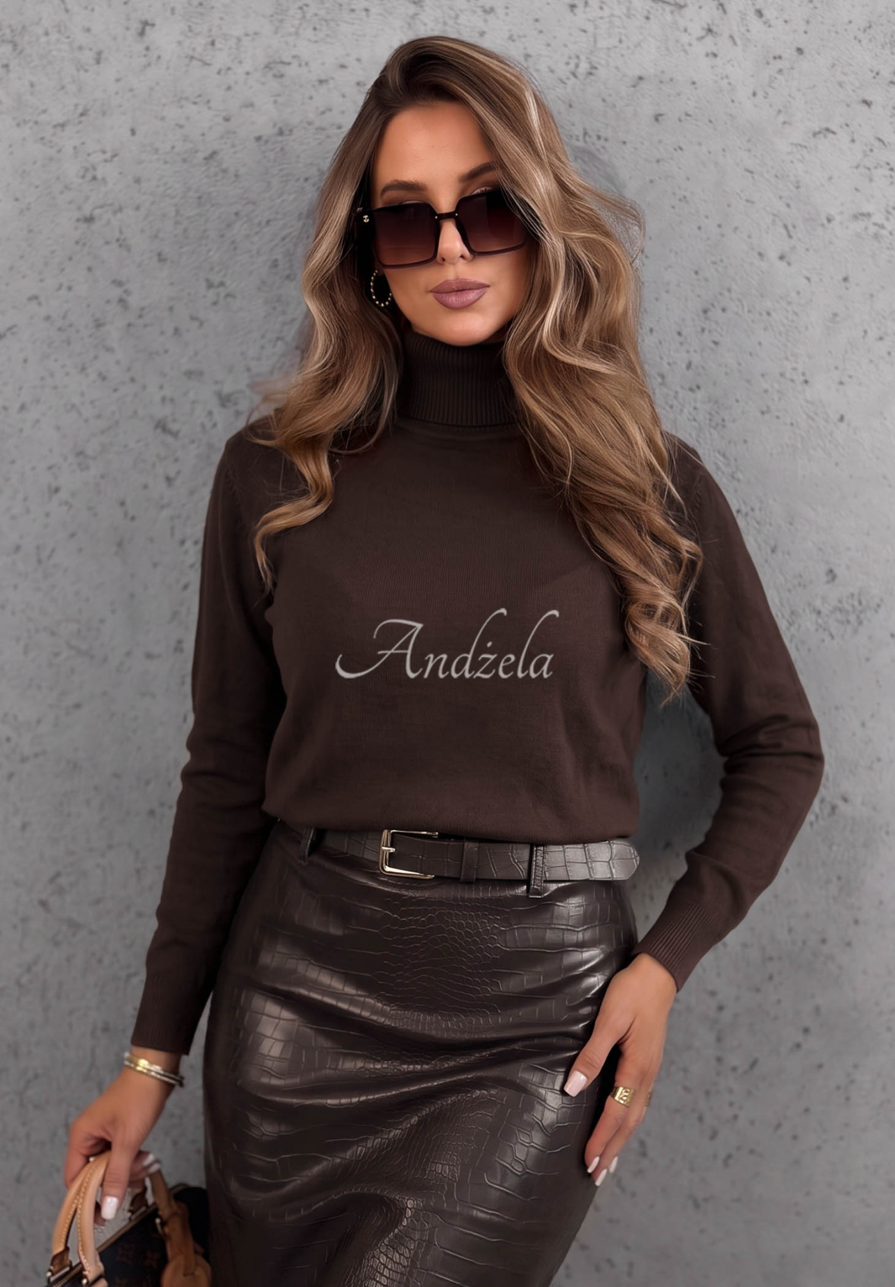 Early Evening Chocolate-Colored Viscose Turtleneck Sweater