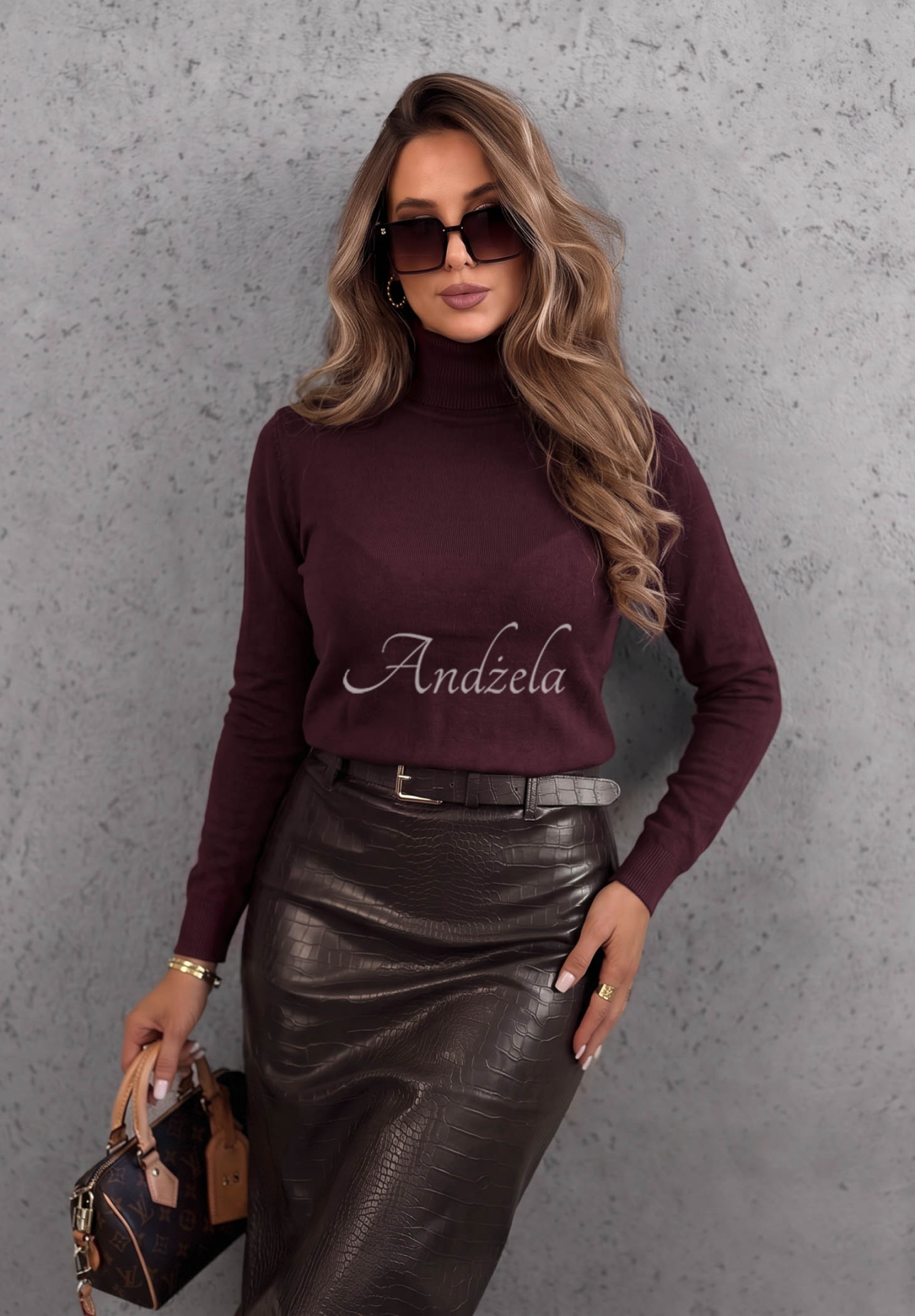 Early Evening Berry-Colored Viscose Turtleneck Sweater