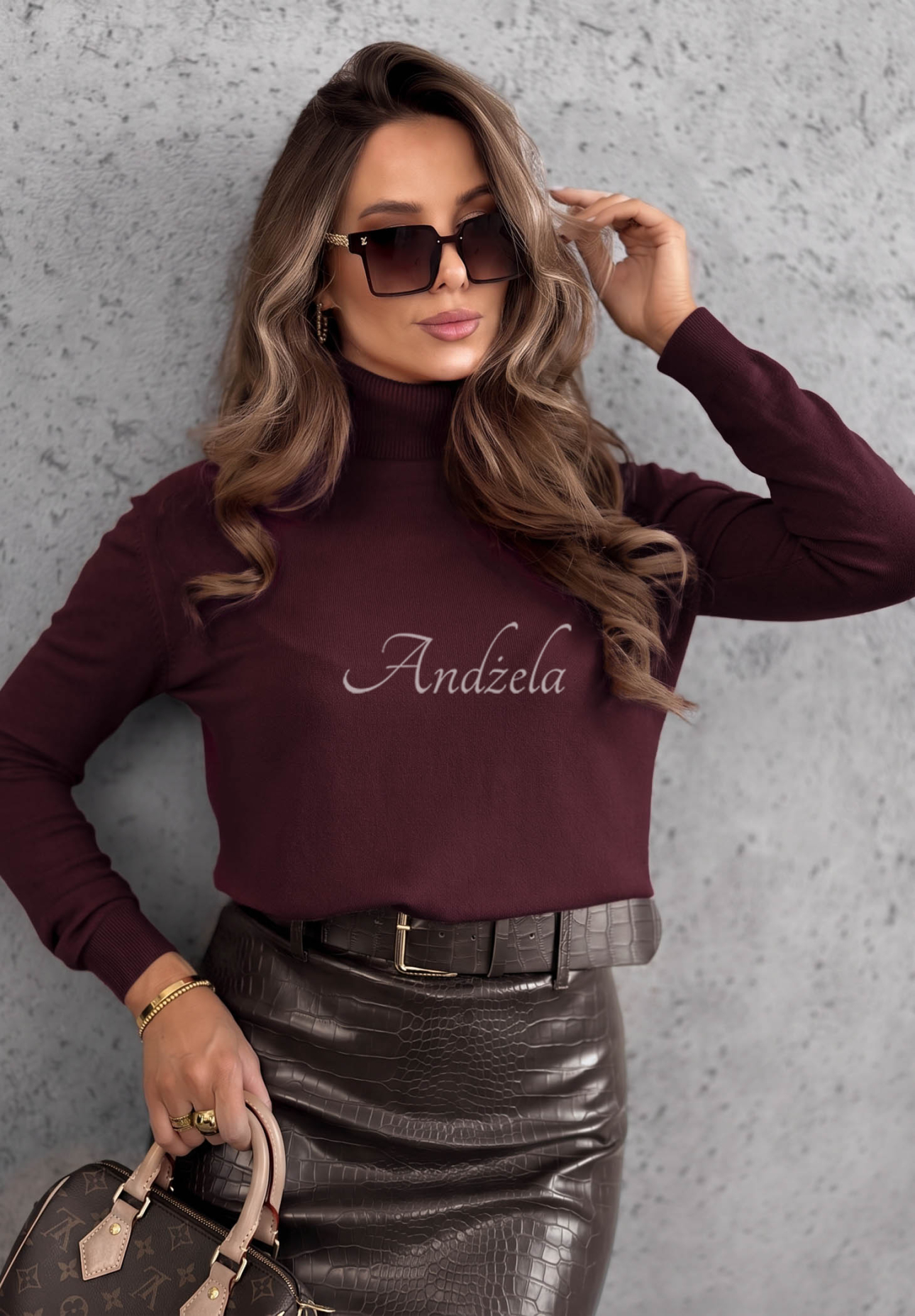 Early Evening Berry-Colored Viscose Turtleneck Sweater
