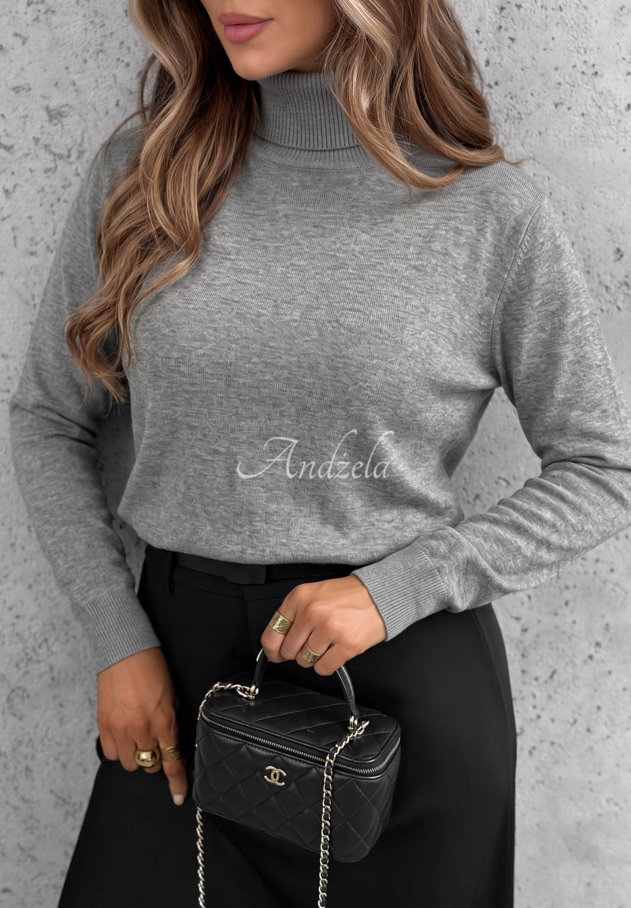 Early Evening Gray Viscose Turtleneck Sweater