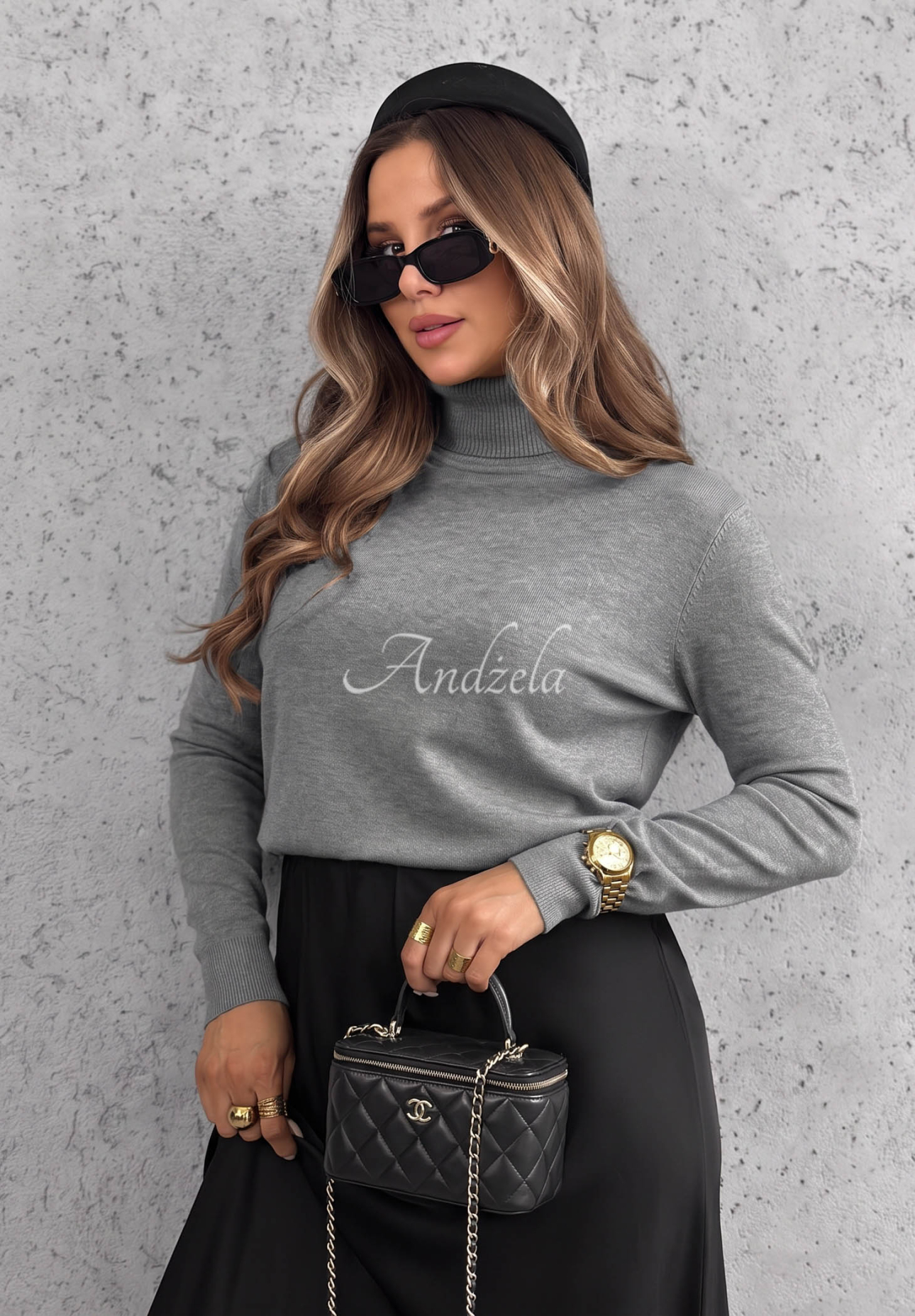Early Evening Gray Viscose Turtleneck Sweater