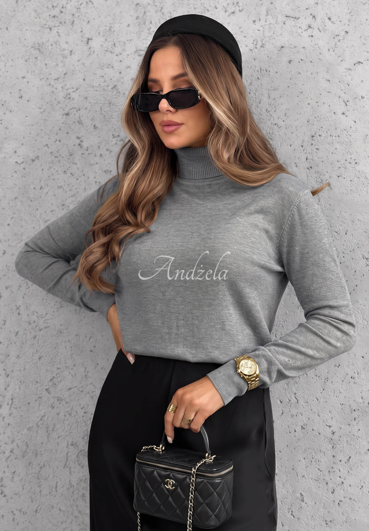 Early Evening Gray Viscose Turtleneck Sweater