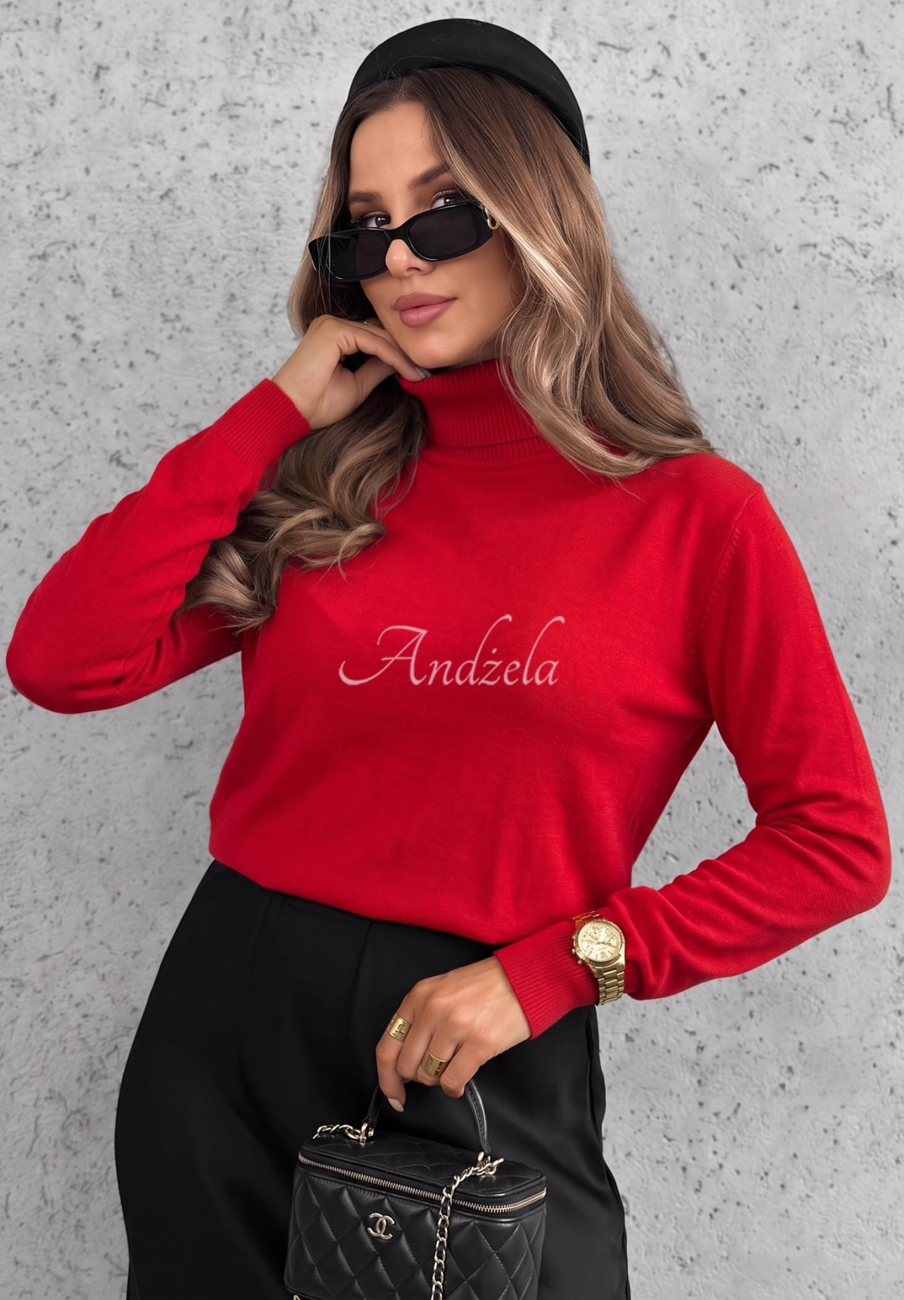 Early Evening Red Viscose Turtleneck Sweater