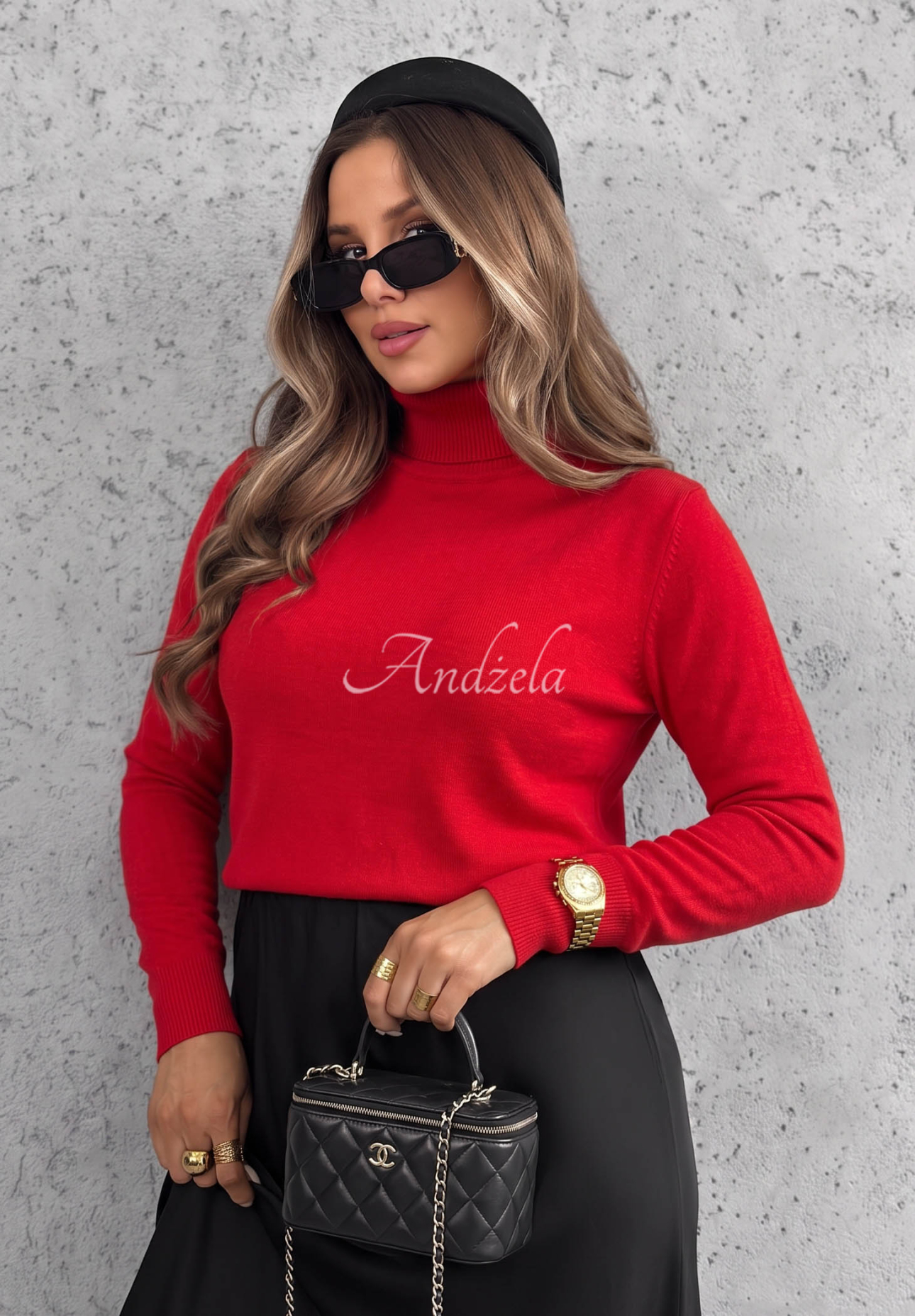 Early Evening Red Viscose Turtleneck Sweater