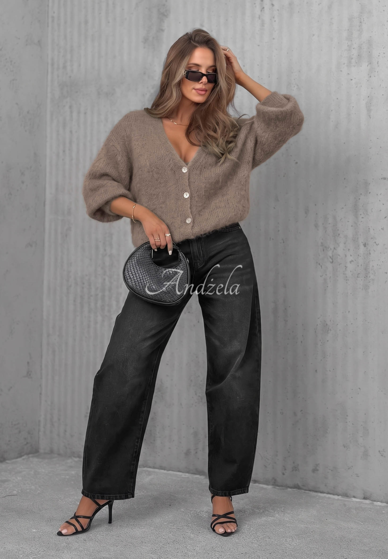 Sugar Cloud Short Mohair Cardigan with Button Closure in Mocha