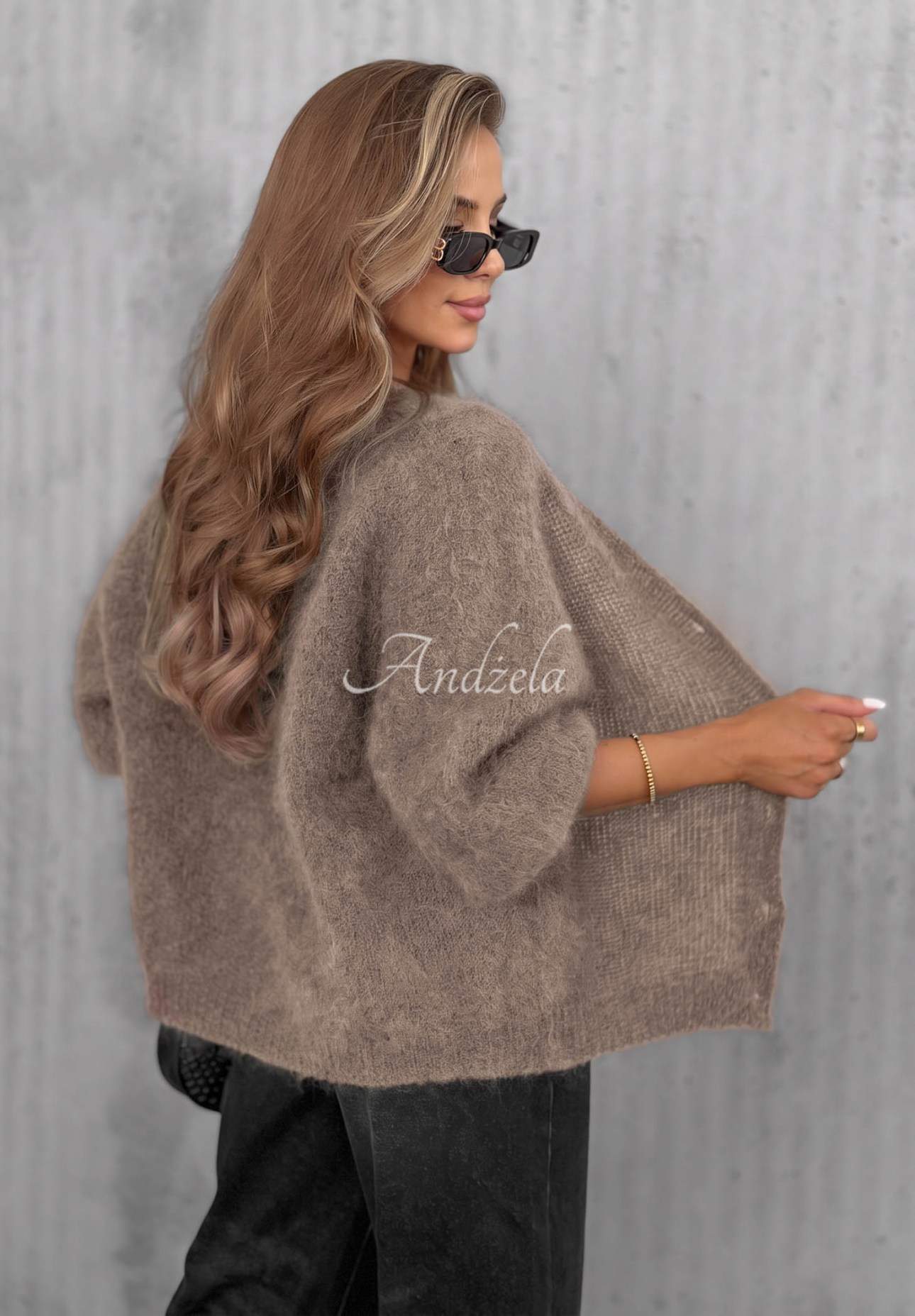 Sugar Cloud Short Mohair Cardigan with Button Closure in Mocha